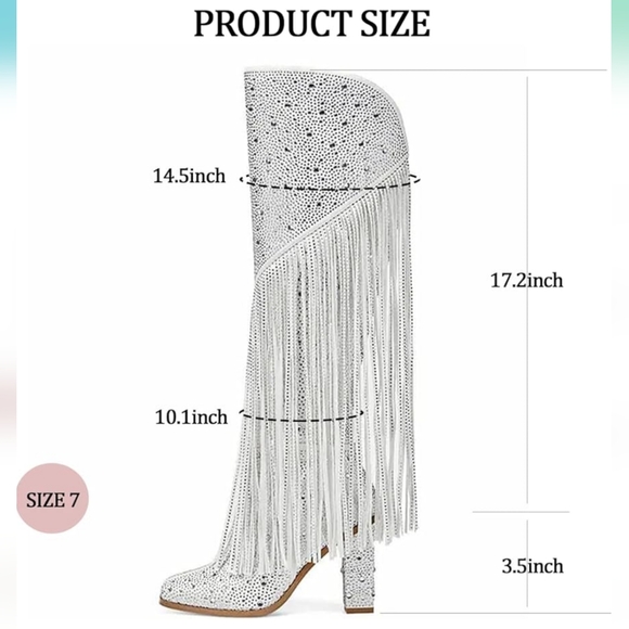 Women's Silver Fringe Rhinestone Cowboy Boots Silver 7 - Picture 15 of 16